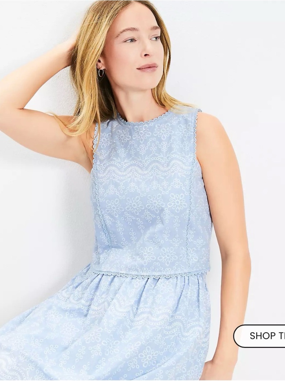 NWT LOFT Light Blue Eyelet Embroidered Shell Crop Top - Picture 4 of 6